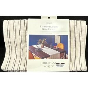 Threshold Striped Table Runner 14 x 108 in Beige Black Cotto